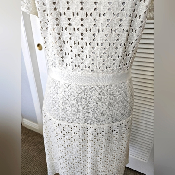 Banana Republic Eyeley Ivory Cream Off White Fit & Flare Lined Summer Dress  10 - Picture 3 of 6